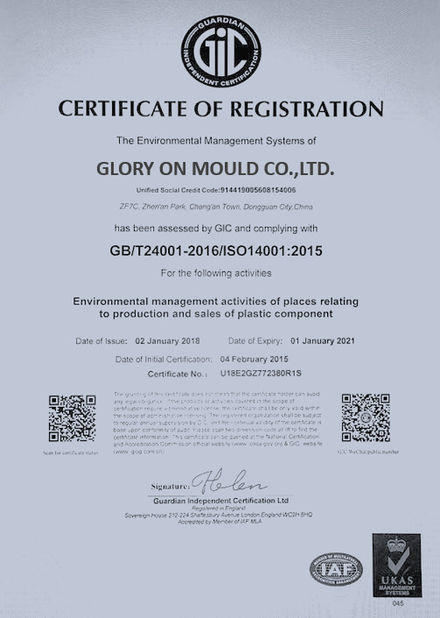Porcellana Glory On mould., Ltd Certificazioni